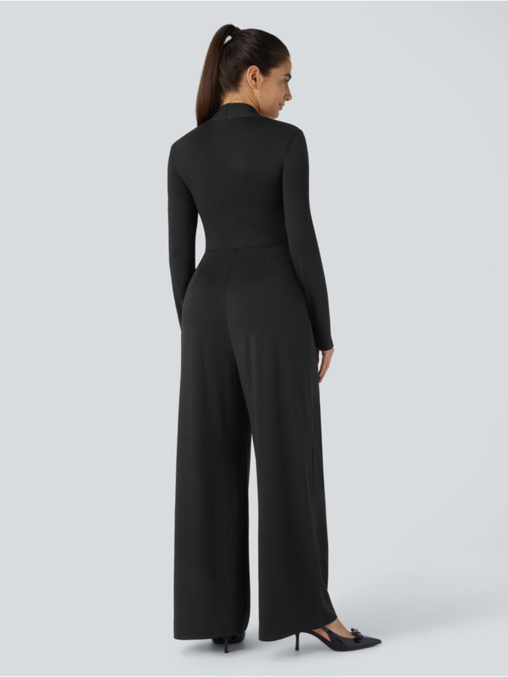 Halara Black Long Sleeve Wide Leg Jumpsuit L Built-In Bra NWT - Picture 2 of 6